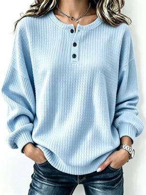 Sudadera con capucha de punto a cuadros suelta de manga larga con botones y cuello redondo para mujer Otoño/Invierno 2026