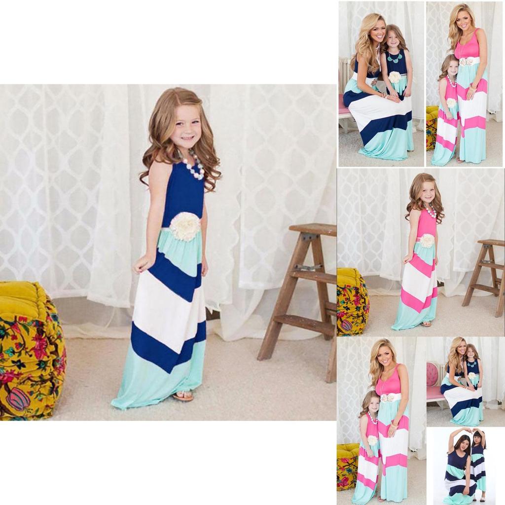 Elegante Casual Boho Streep Maxi Jurk voor Moeder en Dochter voor Bijpassende Outfits