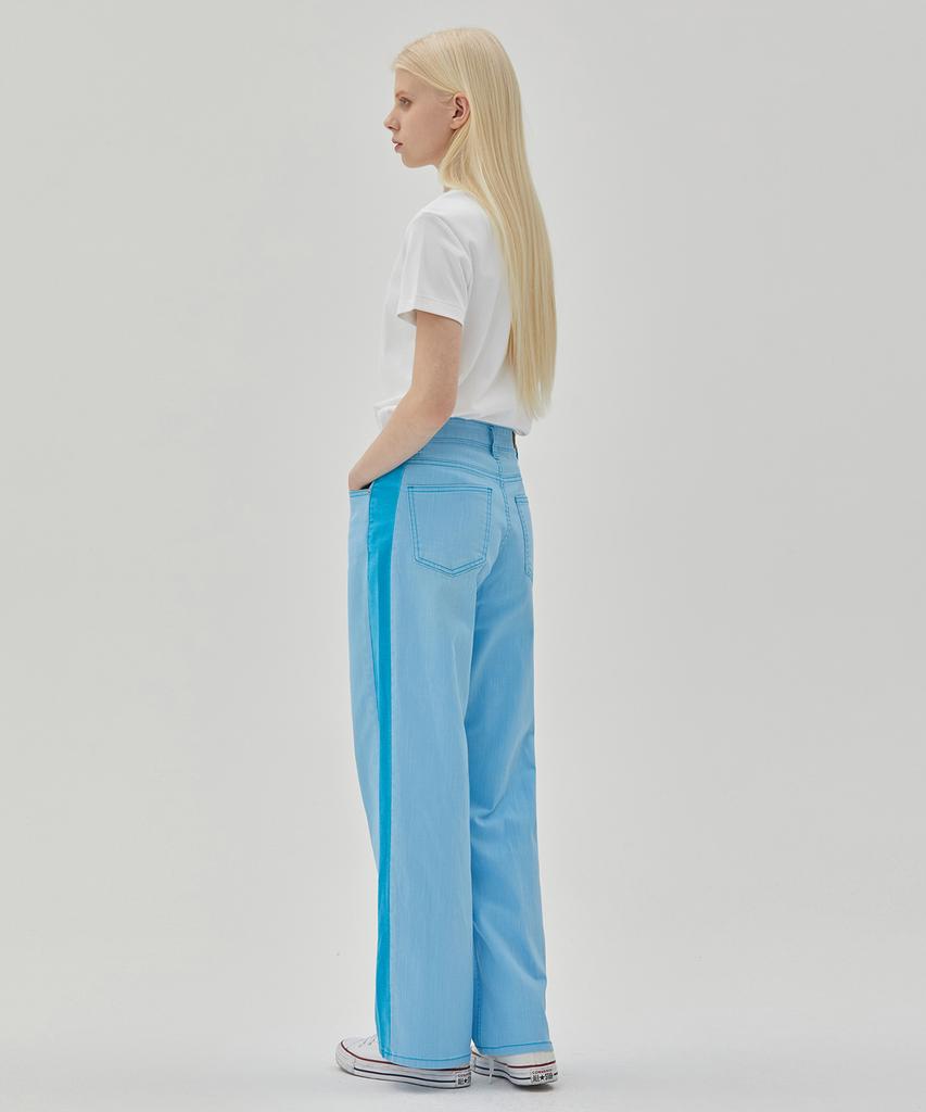 RYUL+WAI Denim Color Side Contrast Wide Pants Blue