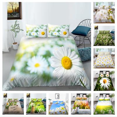 Funda de edredón y funda de almohada con estampado de margaritas pequeñas en 3D, 2 o 3 piezas de tela de microfibra con cremallera, lavable, súper suave, decoración del hogar