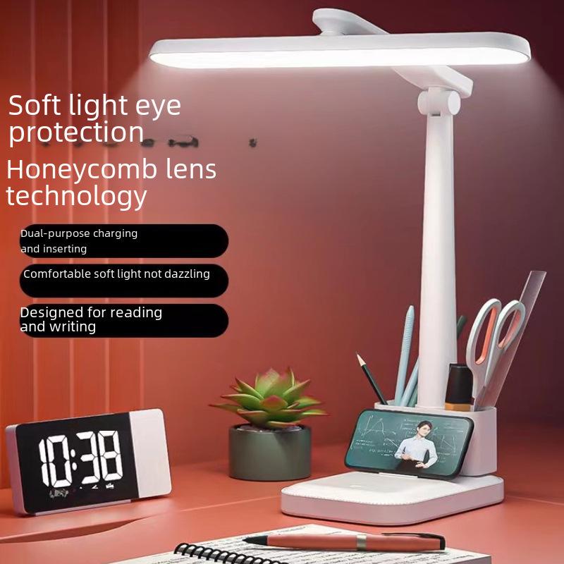 LED Folding Desk Lamp with Eye Protection for Reading, Studying, and Bedrooms; Portable and Rechargeable for Dorms and Bedsides.
