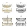 Nordics Wrought Iron Double Tiered Fruit Bowl For Kitchen Countertop Ventilated Storage Basket for Snacks Candy
