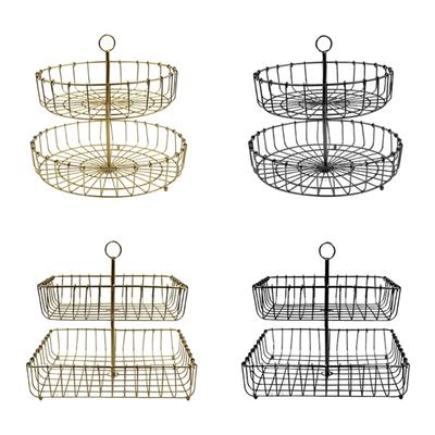 Nordics Wrought Iron Double Tiered Fruit Bowl For Kitchen Countertop Ventilated Storage Basket for Snacks Candy