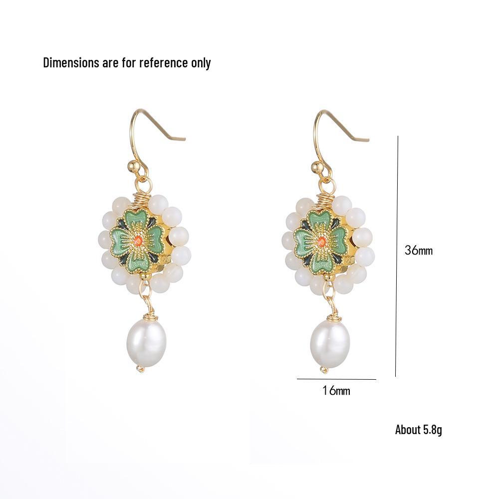Retro Freshwater Pearl Blue Flower Earrings for Women - Japanese & Korean Style