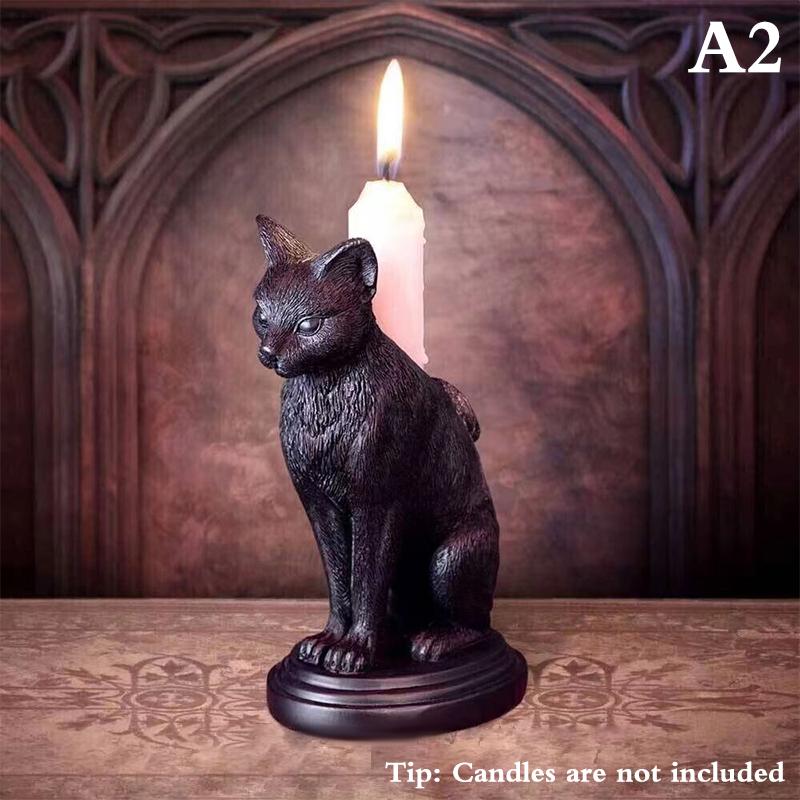 

Gothic Candle Holder Vintage Cat Wolf Bat Statue Halloween Candlestick Holder For Home Party Decoration Resin Sculpture A2