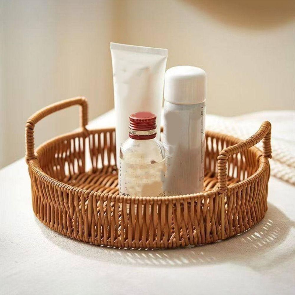 Plastic Imitation Rattan Storage Basket Handmade Dry Fruit Storage Tray  Living Room