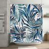 Waterproof bathroom curtain with tropical leaf design modern shower curtain for home decor in blue color