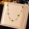 Gold Plated Stainless Steel Alternate Square Emerald & Round CZ Choker Necklace