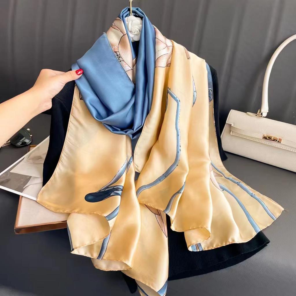 Silk scarf female spring and autumn fashion printing simulation silk temperament sarong thin section shawl scarf