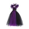 Maleficent Neck Dress Girls Halloween Theme Cosplay Costume Handmade Woven Tulle Dress Evil Role Playing Outfits Luxury Gown