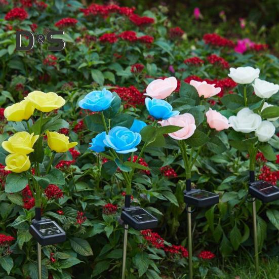 4Pcs Solar Powered Rose Lamp High Efficiency LED Waterproof Outdoor Garden Stake Light with 3D Rose Design