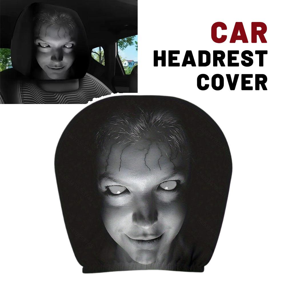 2Pcs Halloween Horror Face Printed Car Headrest Covers Soft Polyester Washable Universal Elastic Dustproof Protective Cushion