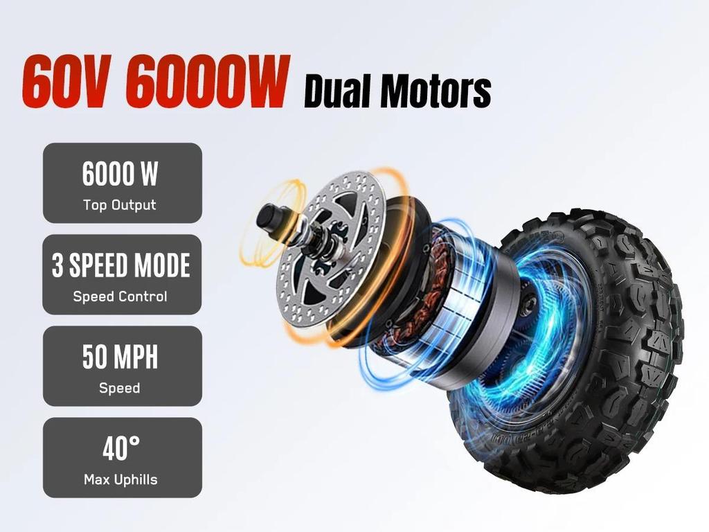 YUME Raptor Electric Scooter 6000W Motor 60V 30ah Electric Scooter 11 inch Tires Max Speed 80km/h Max Range 96KM Electric Scooter