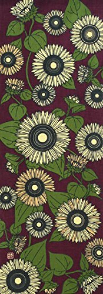 Dyeing Anbo Tenugui Authentic Dyed Cotton Tokuoka Made in Japan 35cm x 100cm "Sonnenblume Wine" 100%