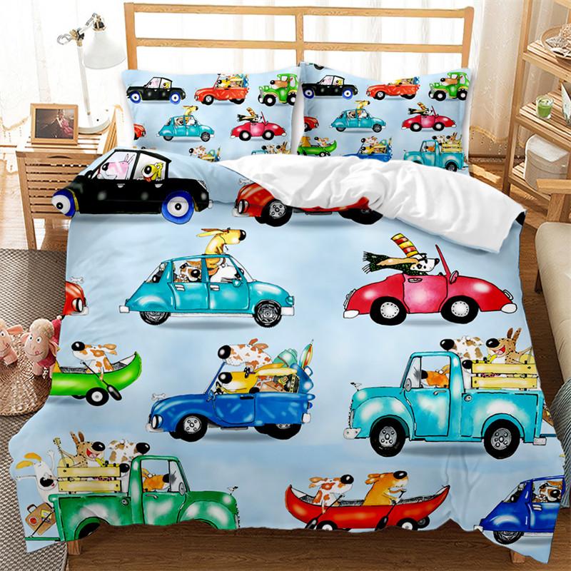 Set Copripiumino Guida di Viaggio Motivo Cartone Animato Percorso Auto Casa Edificio Set Biancheria da Letto Microfibra Tema Viaggio Misura King Copripiumino