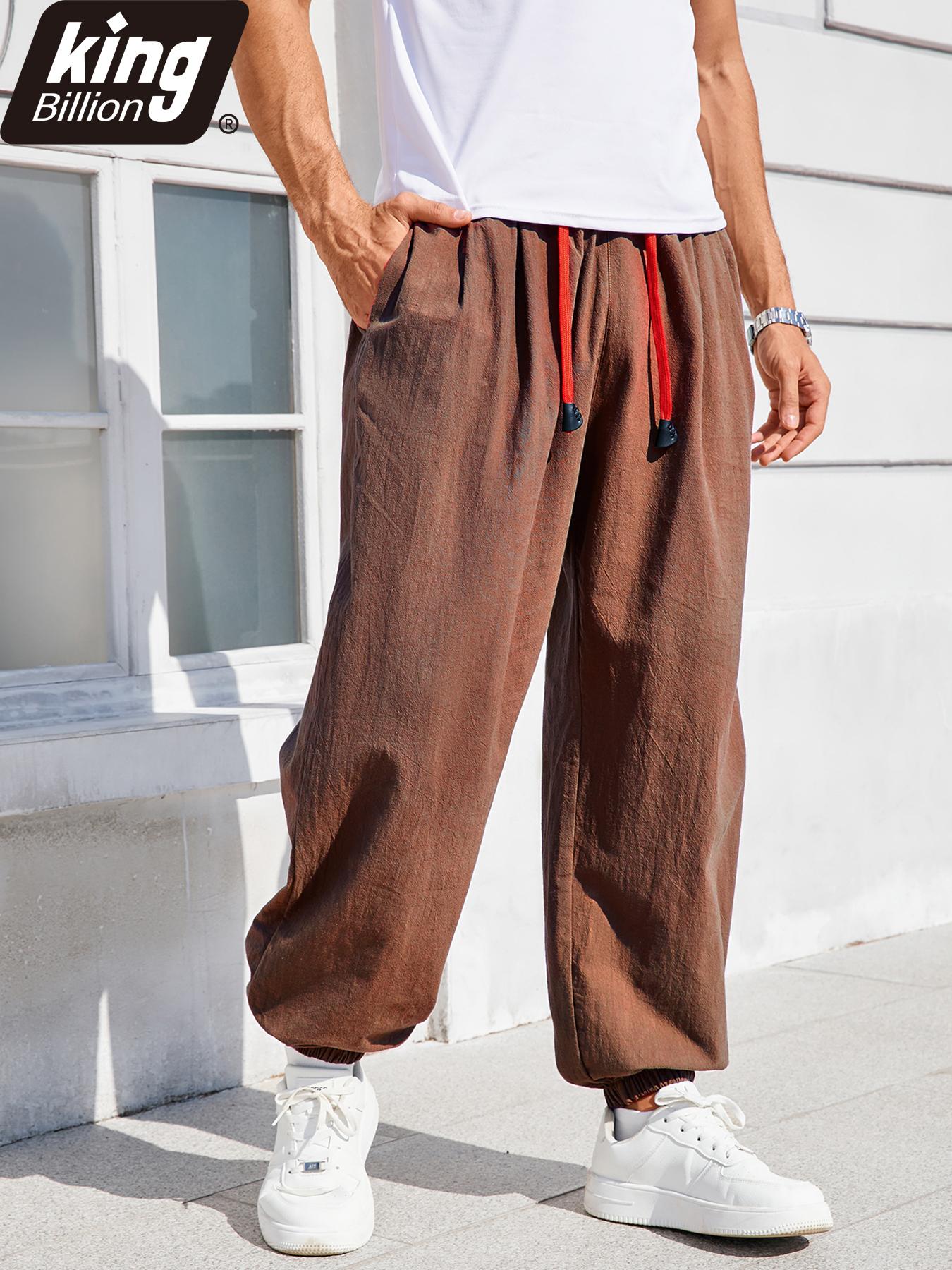 King Billion Heren Casual Harembroek Enkelboord Effen Kleur Losse Pasvorm Oversized Trekkoord Elastische Taille Streetwear Hip Hop Trendy Broek M koffie