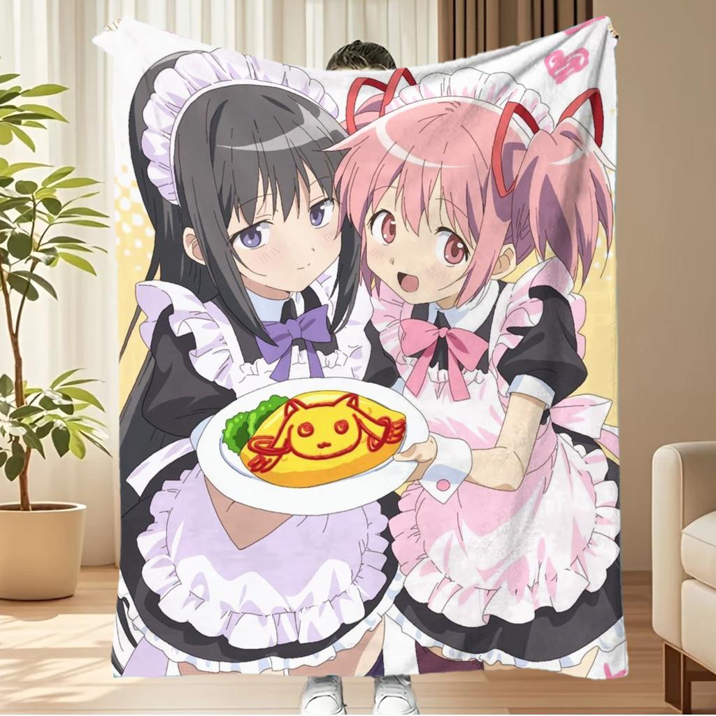 Puella Magi Madoka Magica Maid Flannel Blanket, Anime Madoka Homura Soft Throw Blanket for Sofa Bed