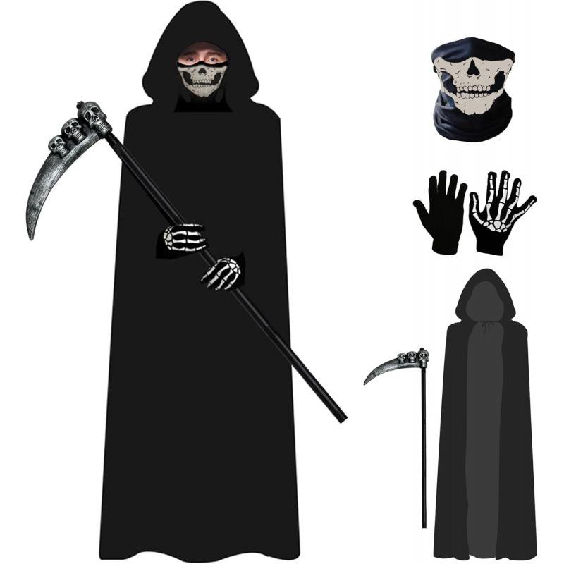 Halloween Party Adult Reaper Black Cape Cape Skull Face Towel Gloves Halloween Costume Prop Set