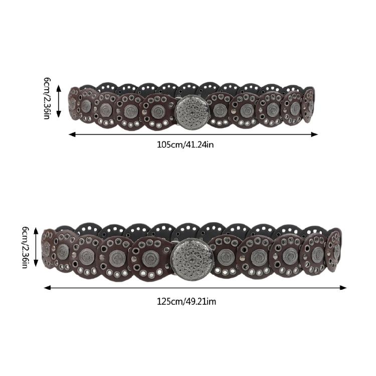 Discs Grommet Belt Punk Waist Belt Unique Buckle for Jeans Dress Unsiex