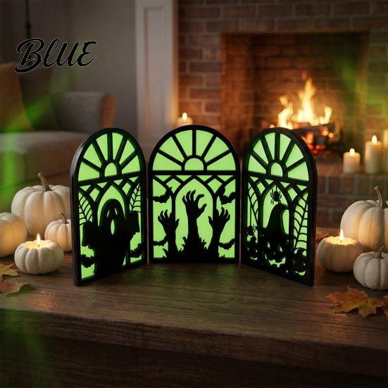 Day And Night Halloween Table Decor Glow-in-the-Dark Decoration Witch Ghost Silhouette Design Space-saving Foldable Props Luminous Ornament,