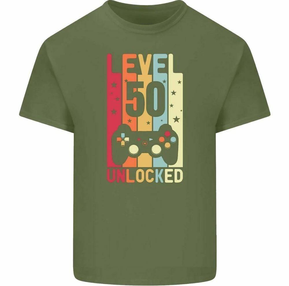 50th Birthday T-Shirt 1975 Mens Funny LEVEL UNLOCKED 50 Year Old Gaming Tee Tops Graphic T Shirts Men Clothing Cotton Shirts