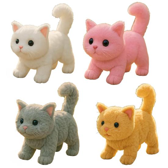 Kids Realistic Plush Cat Toy Lifelike Kitten Plushie Doll Toddlers Boys Girls Educational Simulation Animal Toy Holiday Birthday Gift