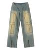 BADEE Diagonal Zipper Denim Pants Vintage Blue
