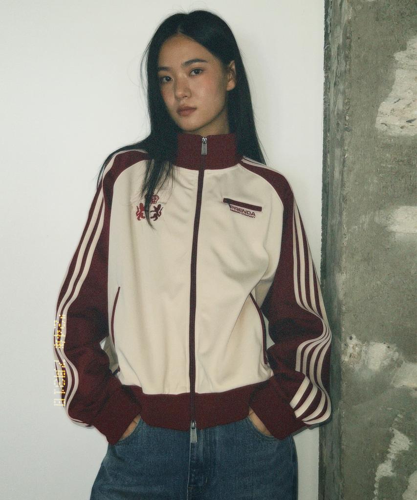 Prenda Raglan Track Jersey Jacket Beige Brick Red