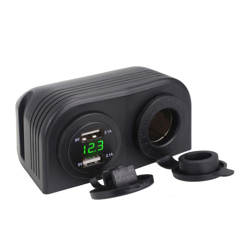 Two Hole Tent Base 4.2A Dual USB Voltmeter Charger 12V/24V Cigarette Lighter Power Socket for Car Motorcycle Boat Marine ATV RV