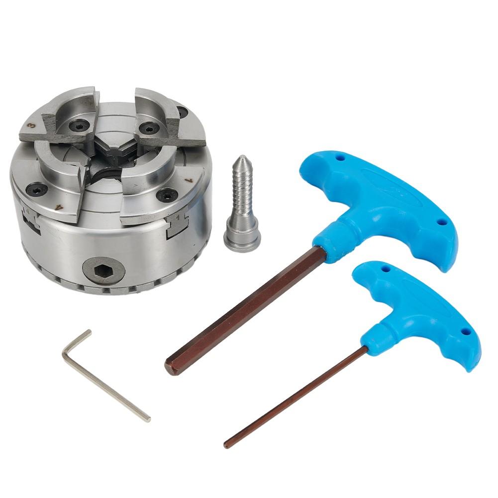 4In 4‑Jaw Self‑Centering Lathe Chuck with M33 Thread 2.5mm Wrench 96mm Chuck OD