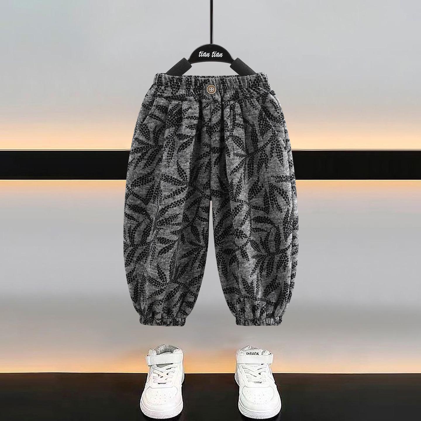 

Children s Fleece-Lined Autumn/Winter Pants: Boys Stylish Thickened Casual Long Pants for Small and Medium Sizes 110 cm