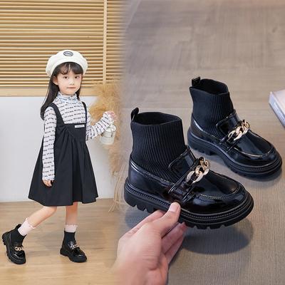 Koreanische mädchen gestrickte elastische socken schuhe neue Britischen stil fuß leder stiefel samt kinder stiefel