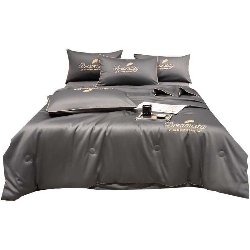 Gewaschenes Seiden-Tencel Sommer-Steppbett-Set - Besticktes Eis-Seiden-Vierteiler