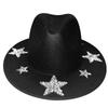 Independence Day Western Hat for Women Men Shiny Rhinestone Star Memorial Day Cowgirl Caps for Party Club Wide Brim Jazz Hats