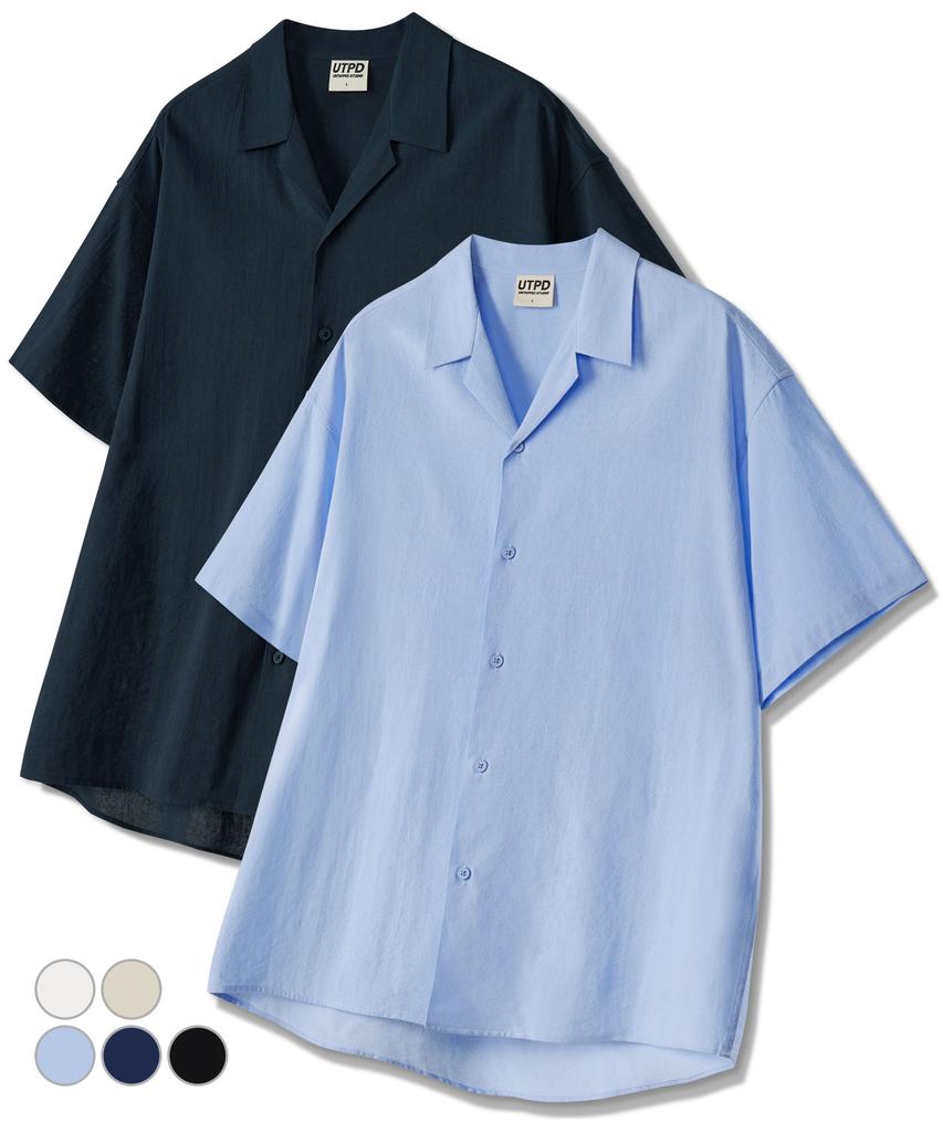 UNTAPPED STUDIO Oversized Linen Open Collar Short Sleeve Shirt 5 Colors (Type A)