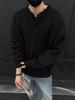 Men's High-End Retro Henley Collar Long Sleeve Knit Sweater for Autumn and Winter