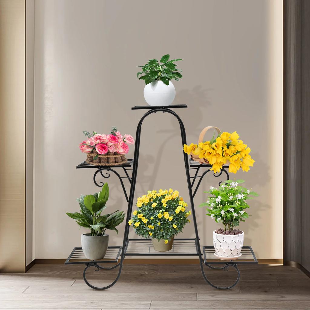 Modern Nordic Style Iron Square Plant Stand, 6-Tier Black Baking Lacquer Shelf, Holder for Plants Decor, Max Load 10kg per Tier
