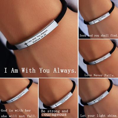 Bibel Ich bin immer bei euch Graviertes Kreuzmuster Edelstahl Anhänger Verstellbares Kettenglied Armband Für Frauen Männer