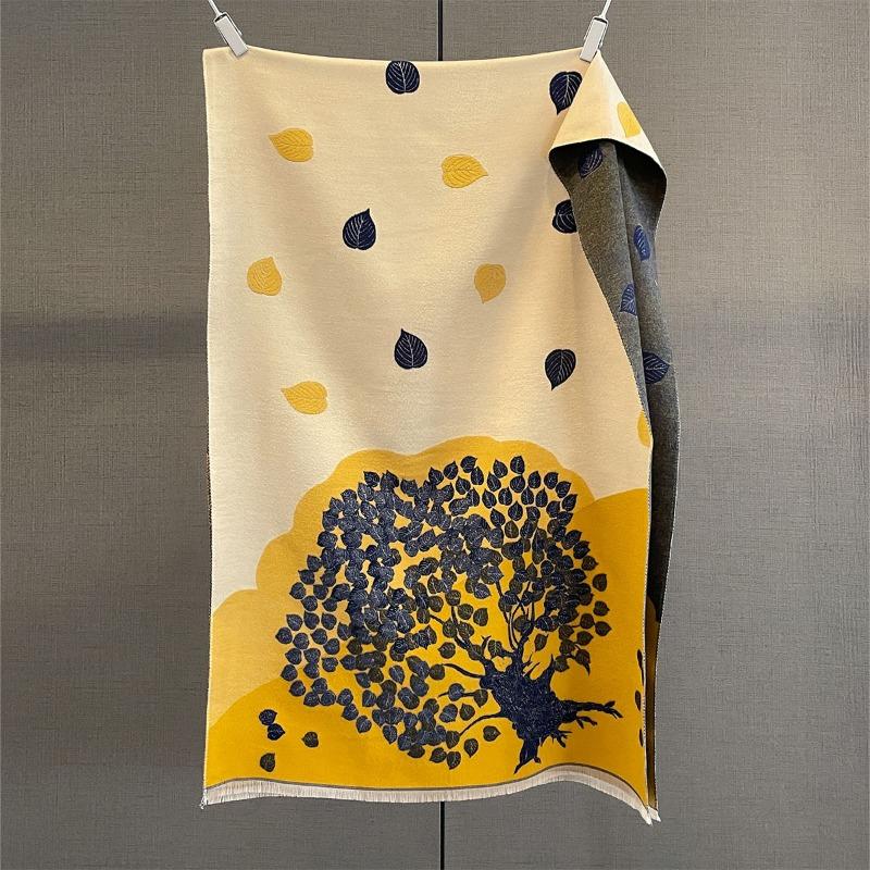 Autumn and winter retro style deciduous tree jacquard scarf women's warm imitation cashmere cold versatile scarf shawl