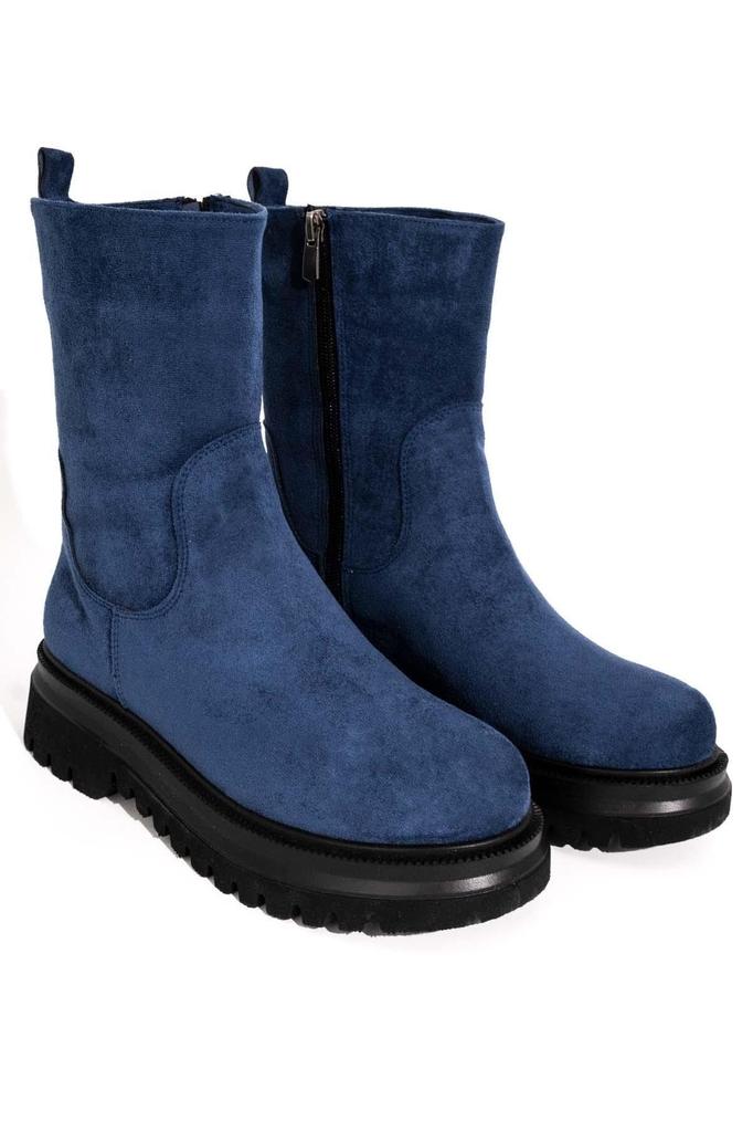 Women Modern Stylish Fashion Olle Navy Blue Suede Casual Lightweight Thick Sole Boots