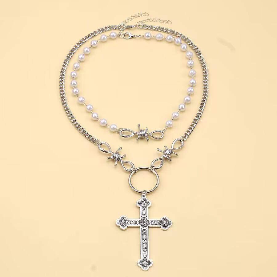Cross Pendant Necklace Women's Ins Trend European and American Hip-hop Sweet and Cool Multi-layer Clavicle