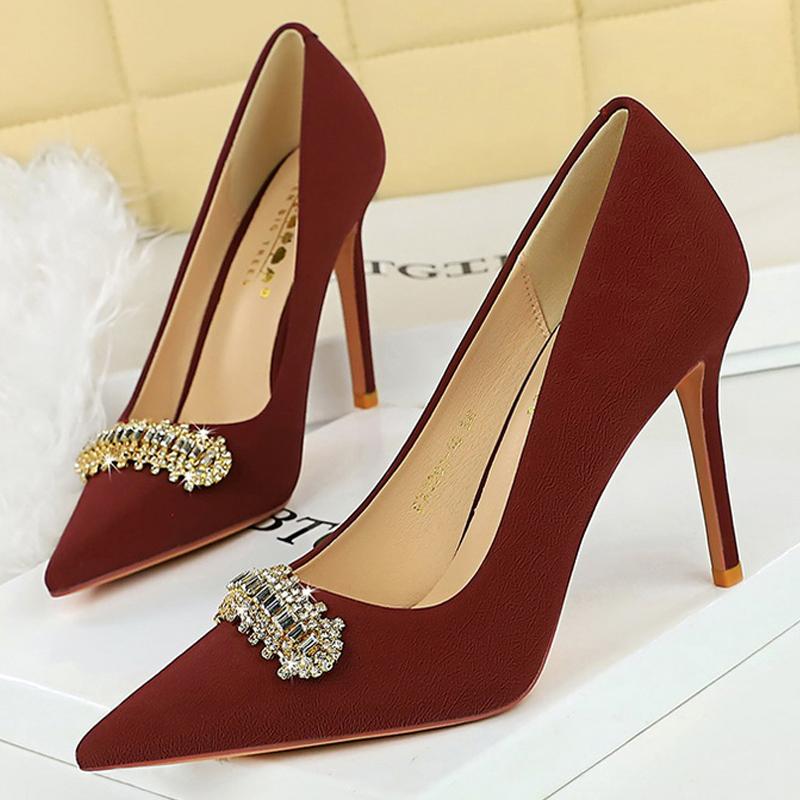 

Rhinestone buckle Women Pumps high heels Stilettos 10 cm Luxury banquet shoes Sexy party shoes Ladies wedding shoes 34