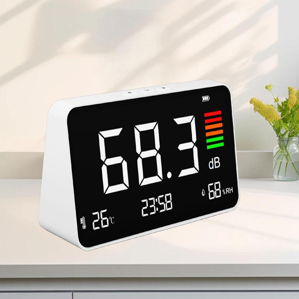 3-in-1 dB-Meter, 30-130dB Lärmpegelmesser LED-Anzeige Lärm Temperatur Hygrometer,