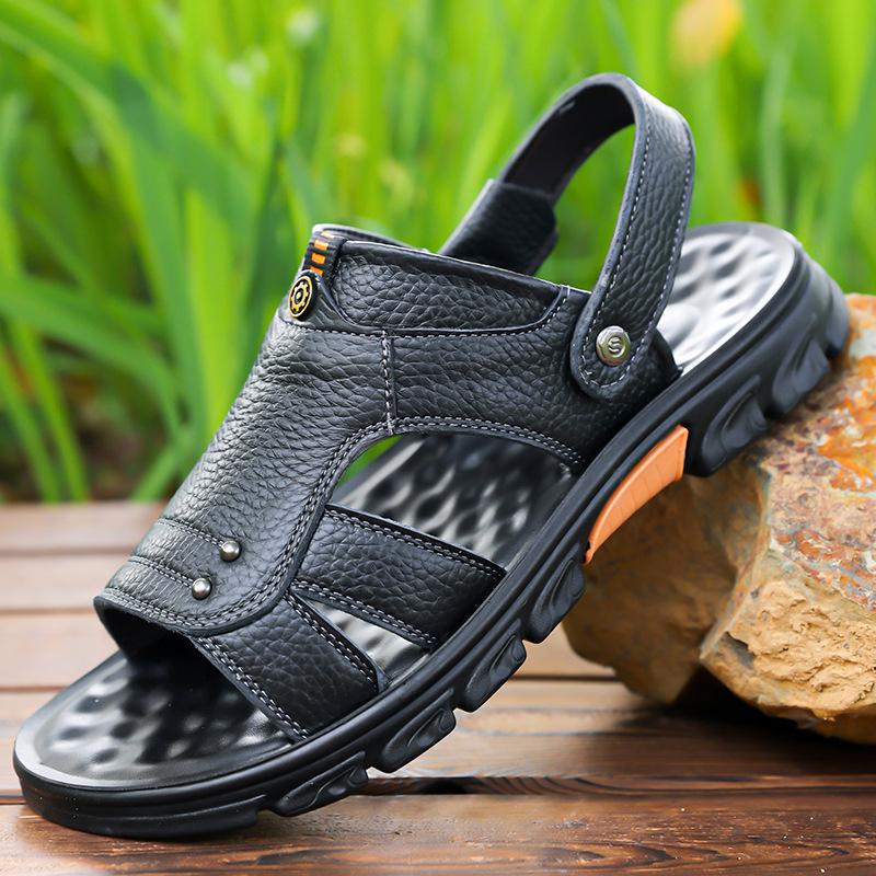 Sandals men's summer new casual beach shoes men's first layer cowhide non-slip breathable sandals dual-purpose slippers men 2050