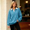 Women's Trendy Long Sleeve Striped V-Neck Casual Tee Shirt Versatile Pullover Top