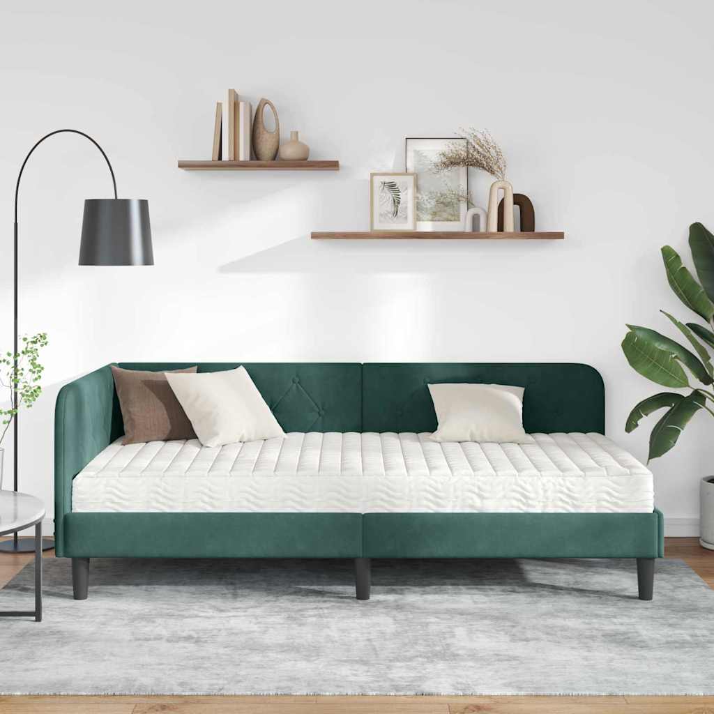 Corner Bed Frame Dark Green 90 X 190 Cm Velvet