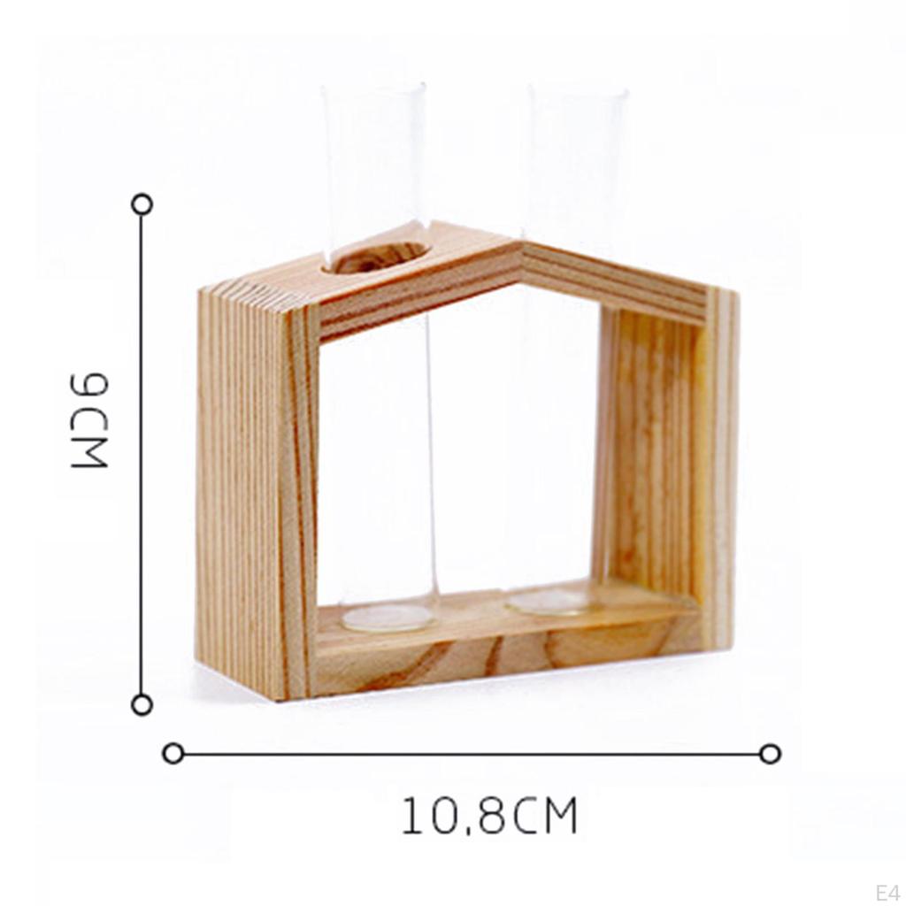 Glass Vase with Vintage Wooden Stand Desktop Terrarium for Hydroponics Plant