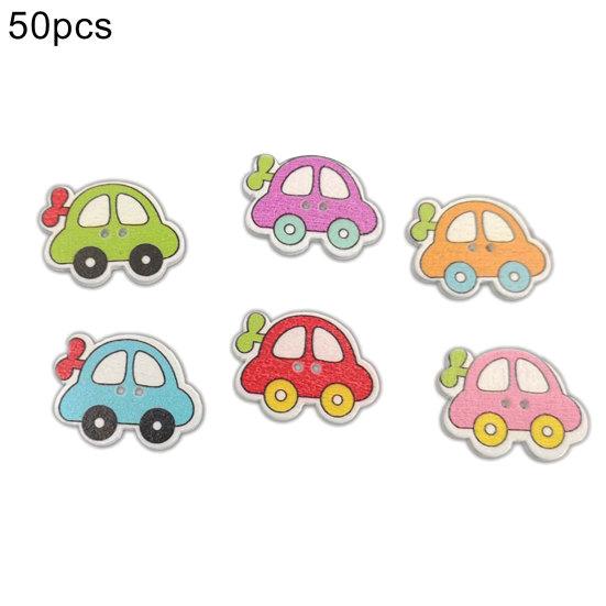 

50 шт. разноцветный мультяшный автомобиль с вентилятором, деревянная кнопка, аксессуар для декора разноцветный
