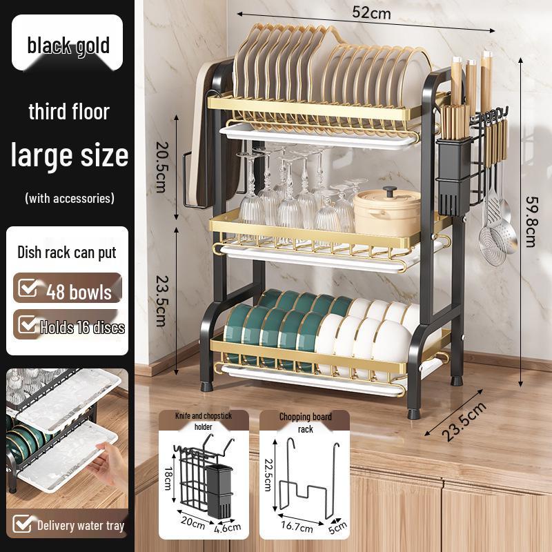 Multifunctional Kitchen Storage Rack for Bowls, Plates, and Chopsticks – Layered Countertop Drainer Organizer.