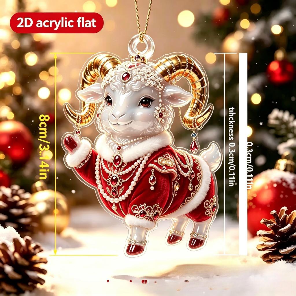 Acryl Chinesisches Sternzeichen Ziege Hängender Schmuck Rot Gold Glücksbringendes Design Ideales Neujahrsgeschenk für Freunde